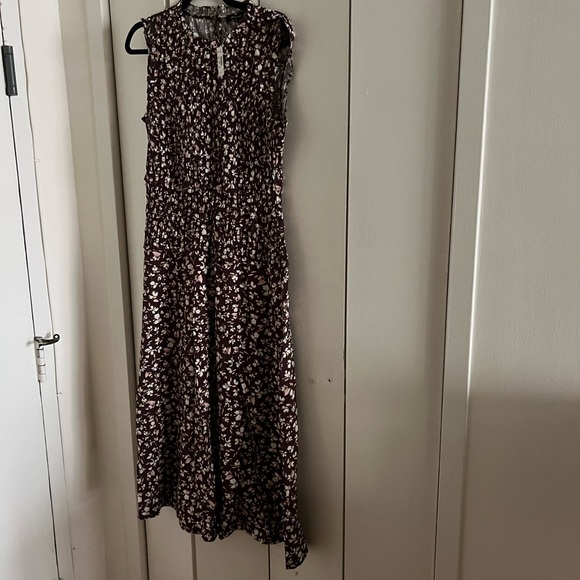 NWT Madewell Smocked Brown Sleeveless Floral Midi Dress Size 10 - Picture 4 of 12